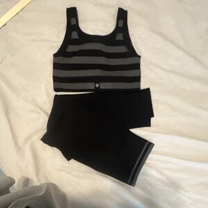 Penn Women's XXL Striped Black Gray Activewear Set Bra & Leggings High Waist